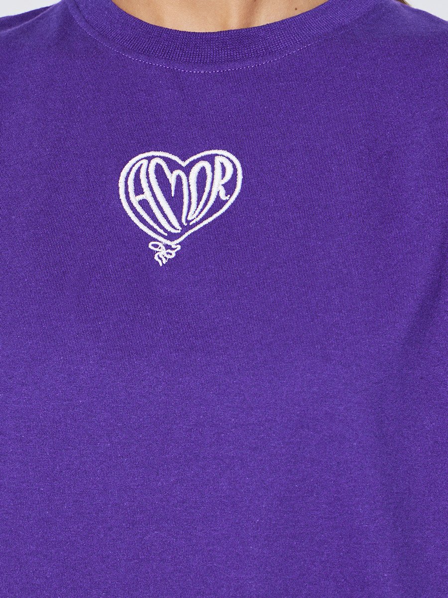 Purple Round Neck Embroidered Oversized T-Shirt
