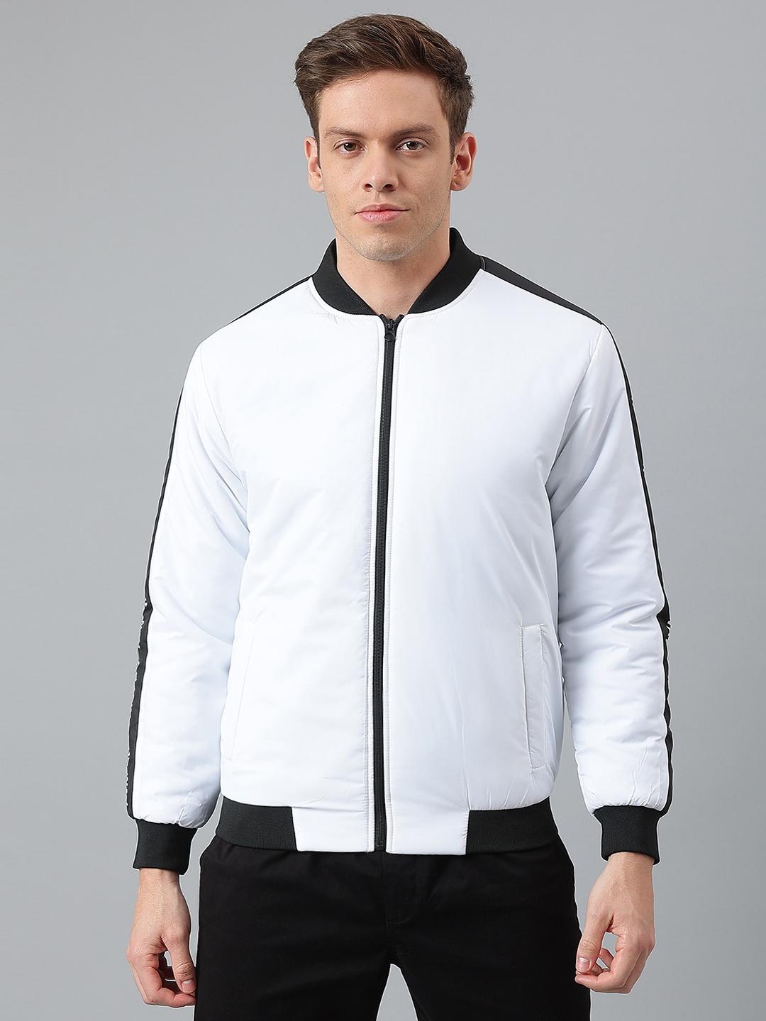 Men White Regular Fit Bomber Jacket