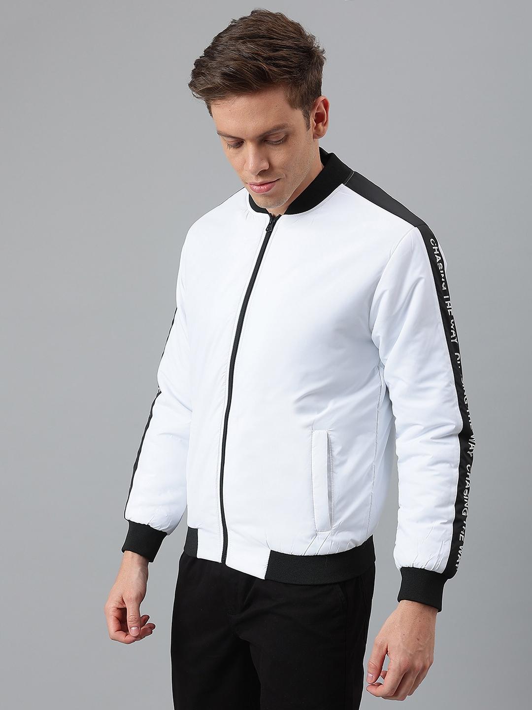 Men White Regular Fit Bomber Jacket