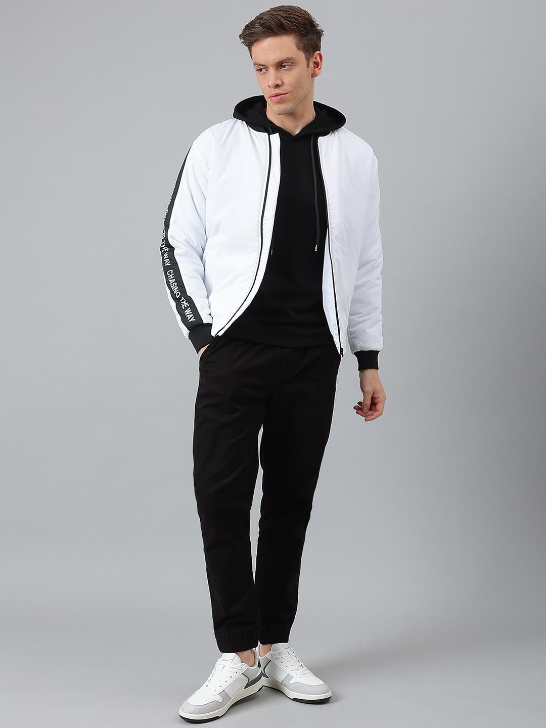 Men White Regular Fit Bomber Jacket