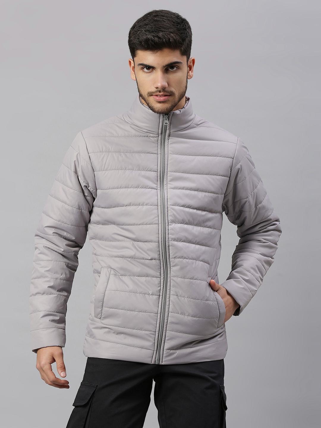 Men Grey Regular Fit Mock Neck Jacket