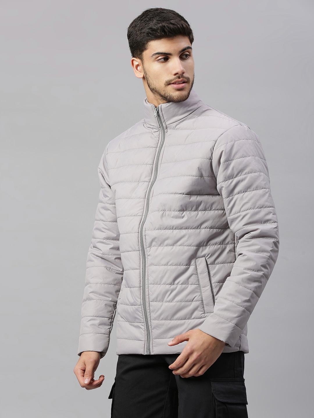 Men Grey Regular Fit Mock Neck Jacket