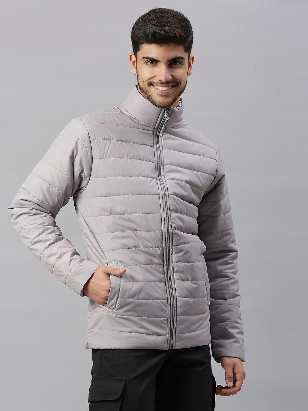 Men Grey Regular Fit Mock Neck Jacket