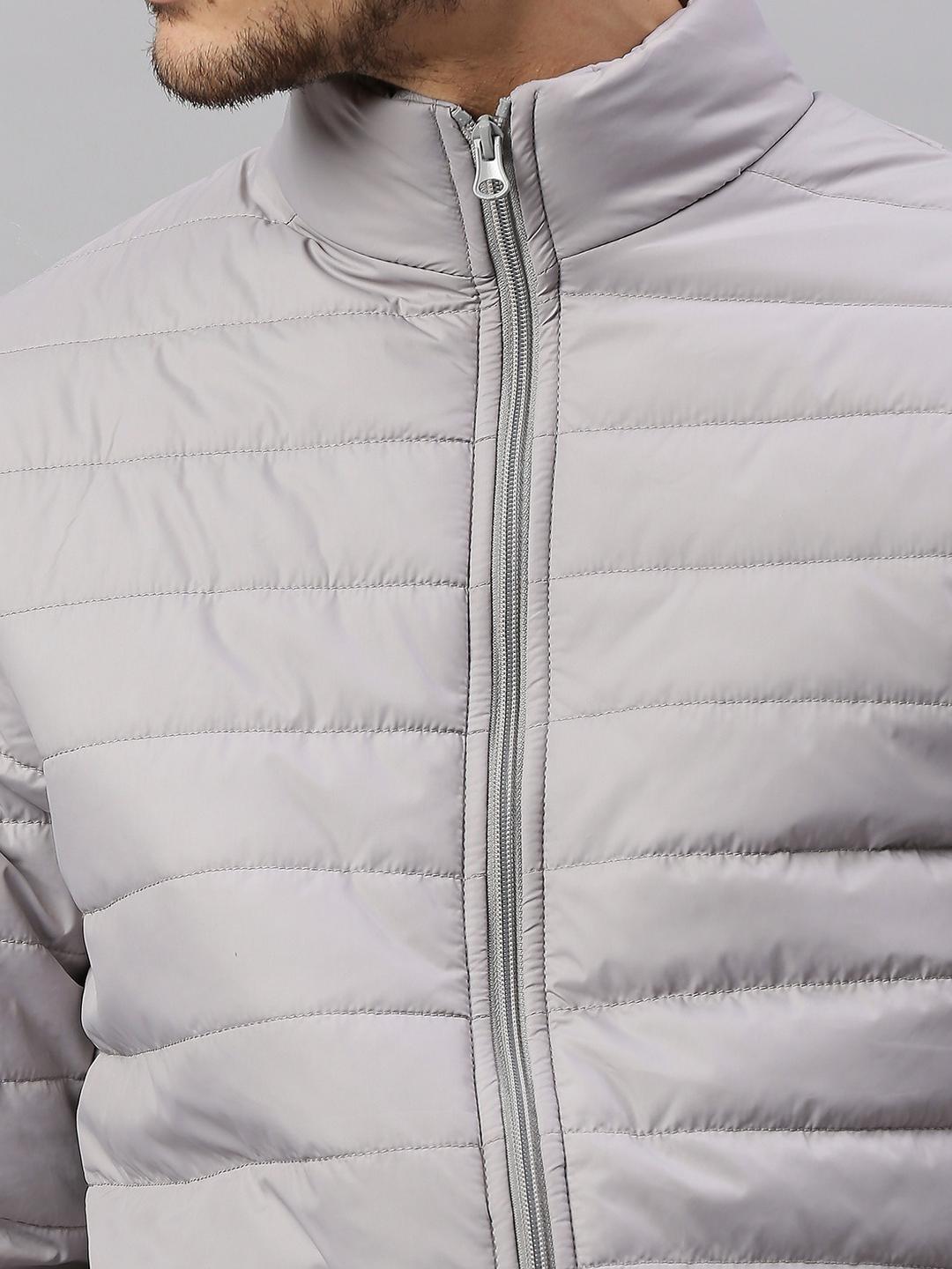 Men Grey Regular Fit Mock Neck Jacket