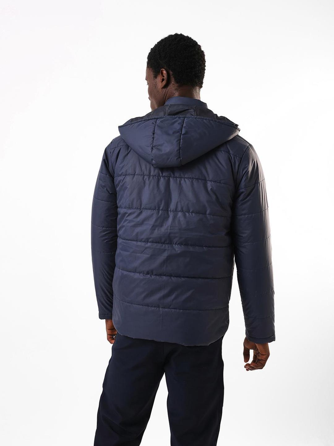 Men Blue Solid Snap Button Puffer Jacket