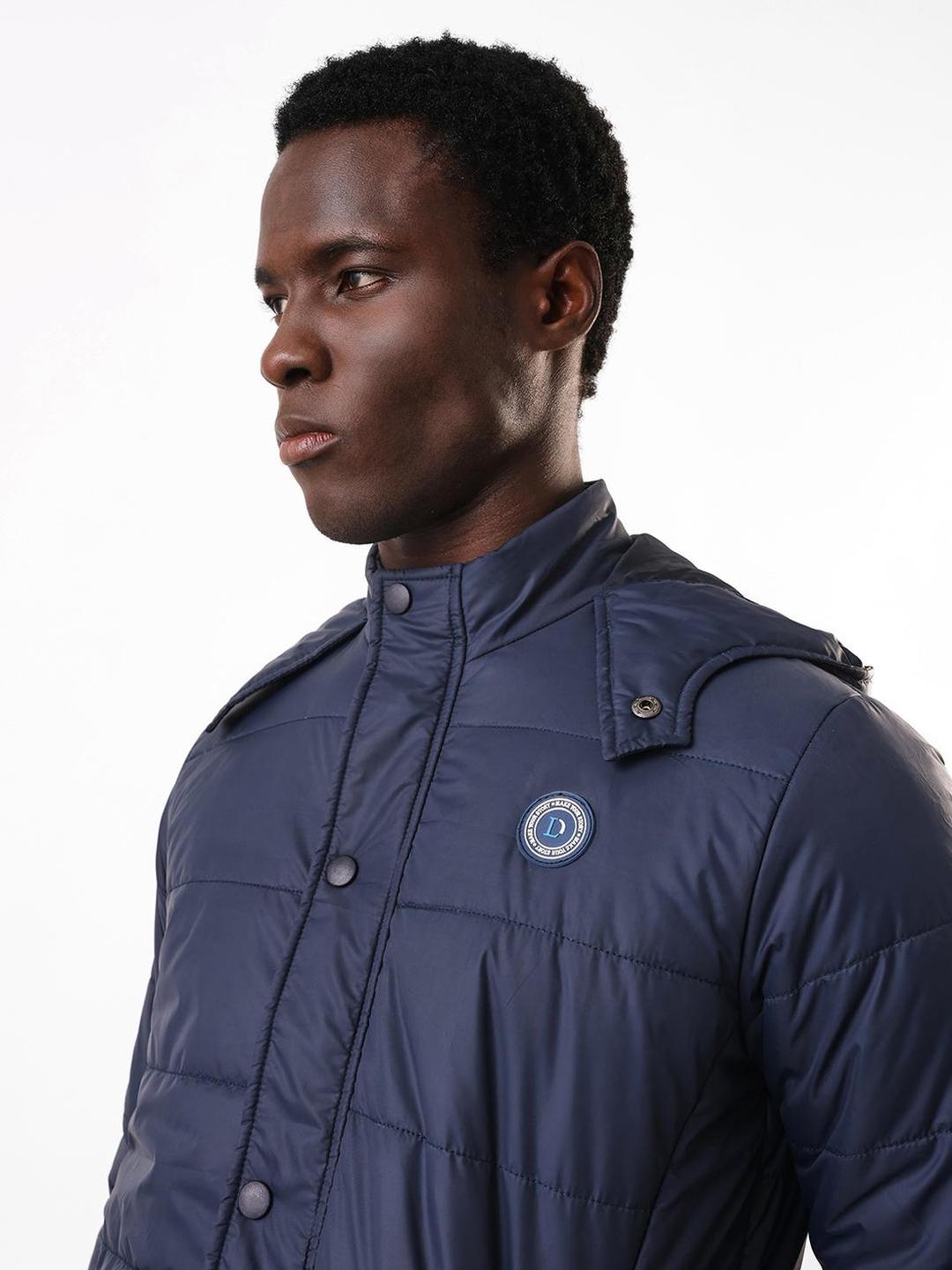 Men Blue Solid Snap Button Puffer Jacket