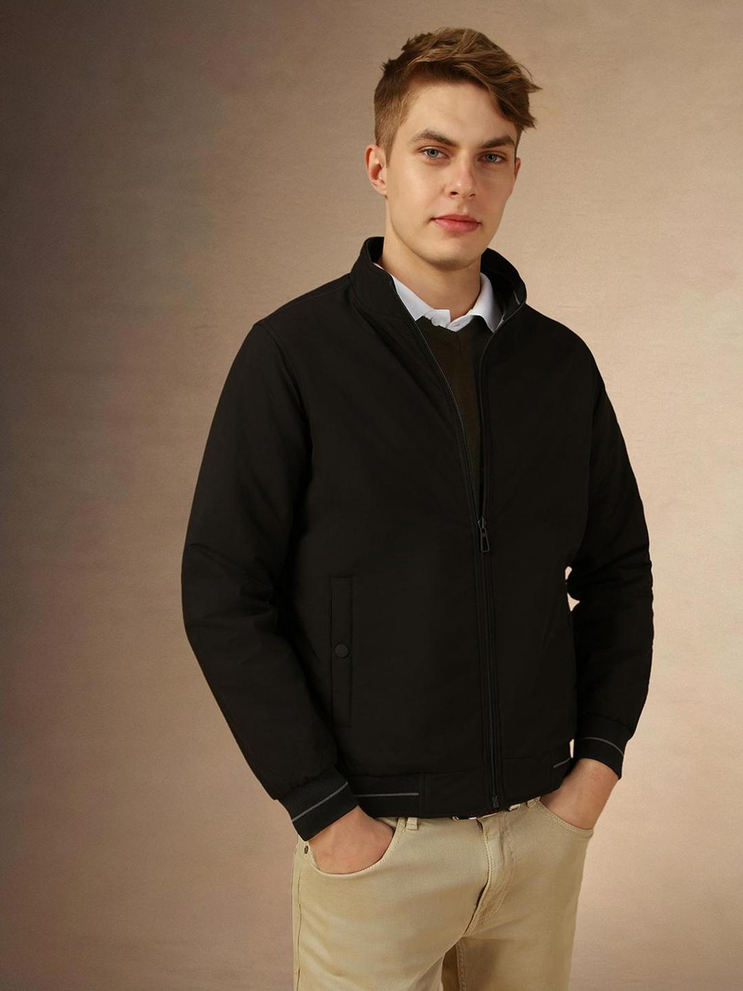Men Black Long Sleeves Regular Fit Jacket