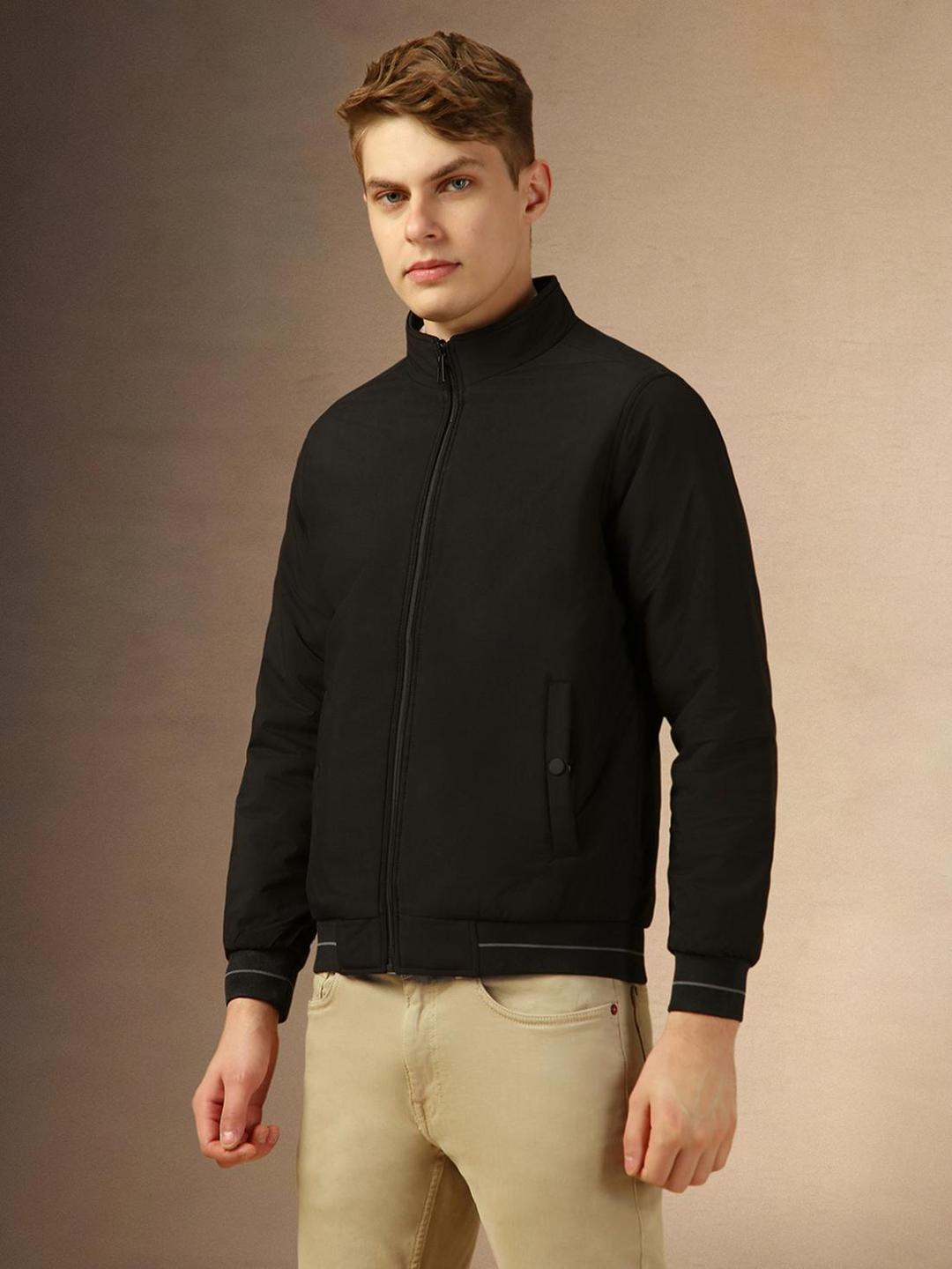 Men Black Long Sleeves Regular Fit Jacket