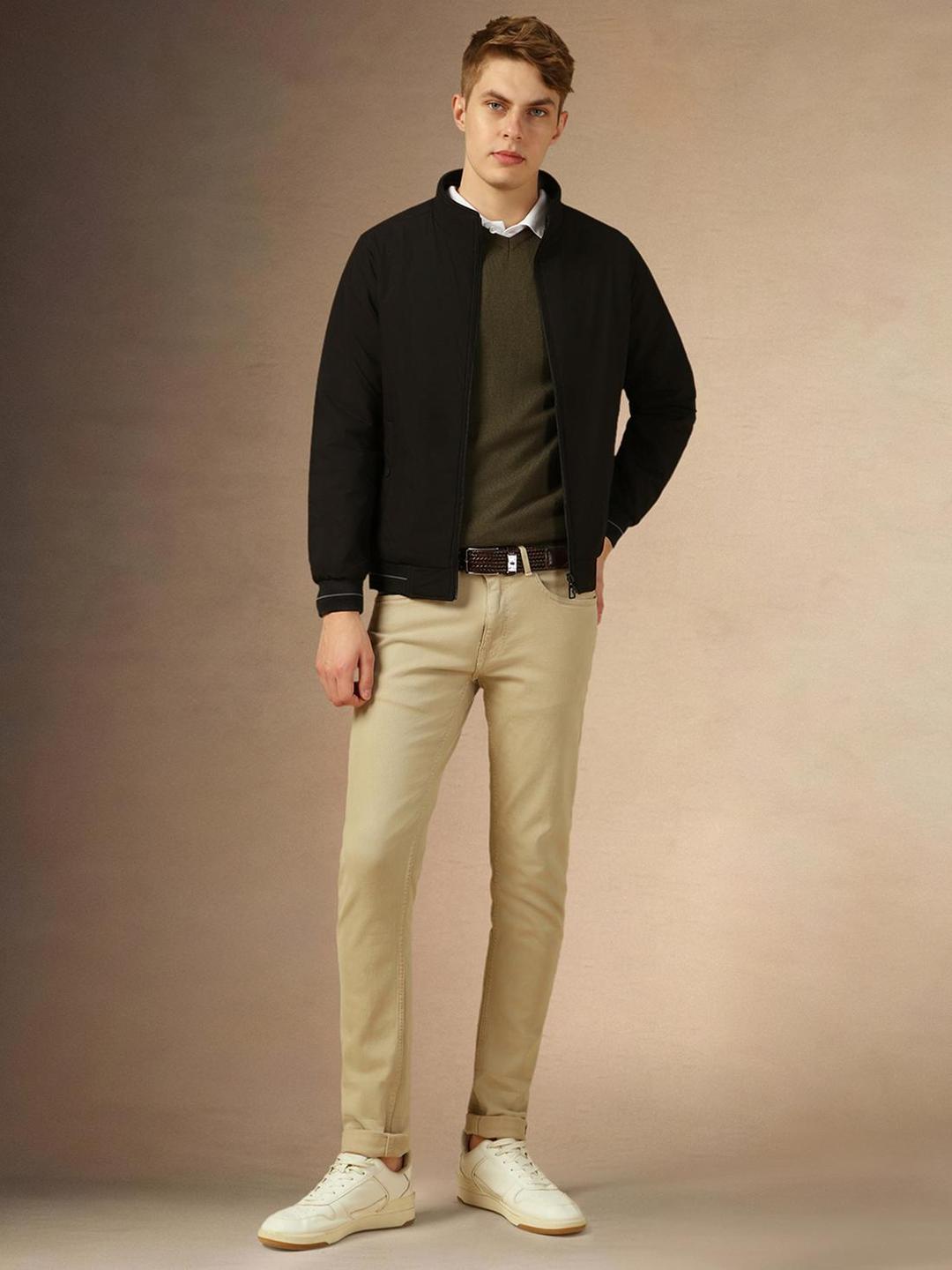 Men Black Long Sleeves Regular Fit Jacket
