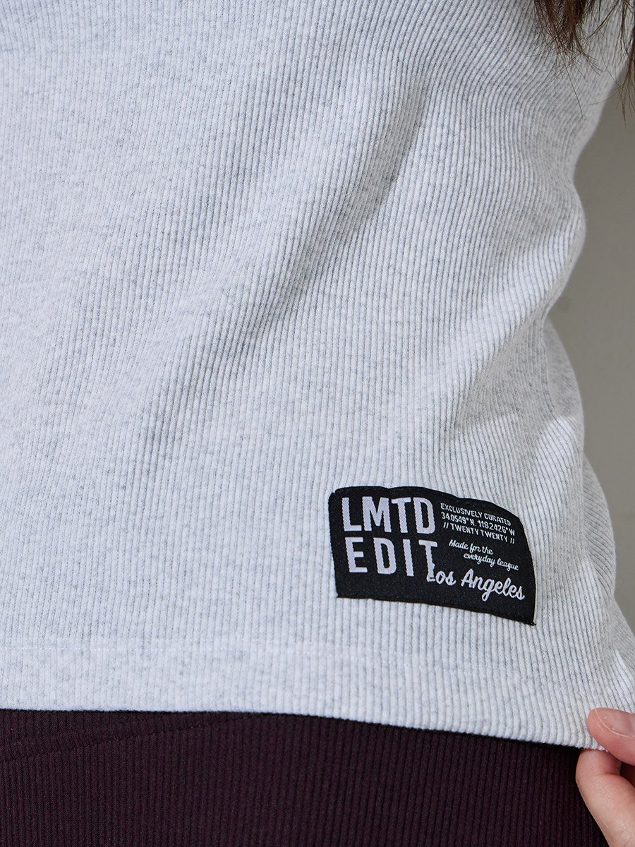 White Ribbed Round Neck Fitted T-Shirt with Patch Detail