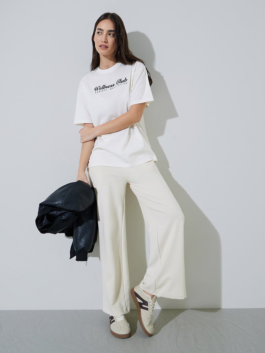 Cream Oversized Embroidered Cotton T-Shirt