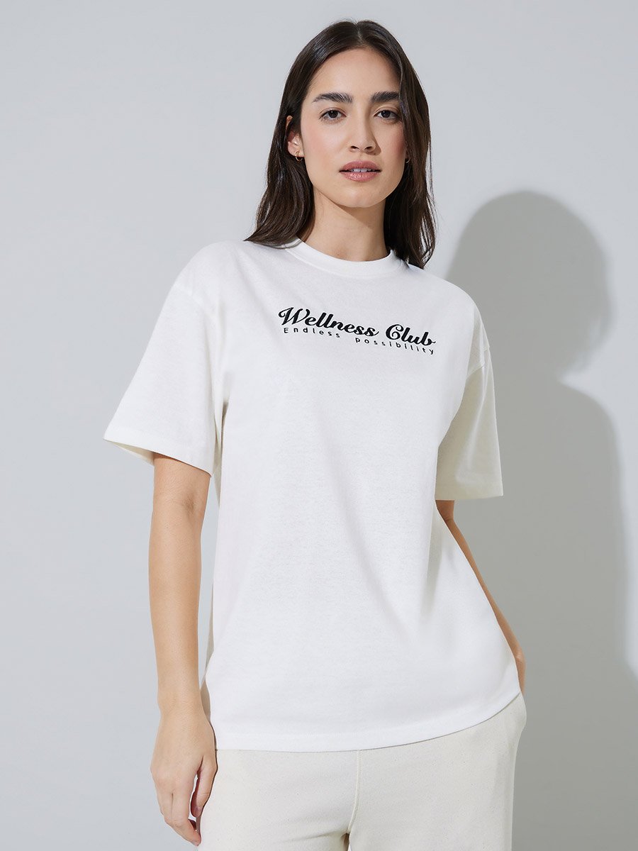 Cream Oversized Embroidered Cotton T-Shirt