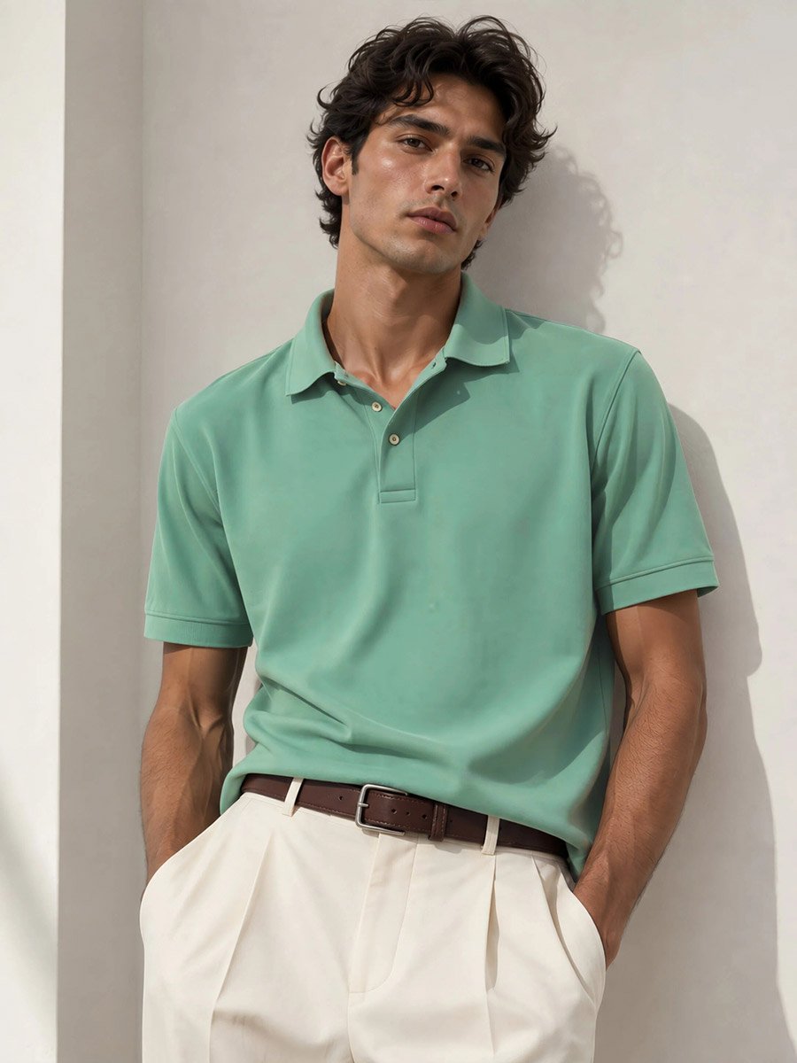 Men Regular Fit Polo with Rib Collar