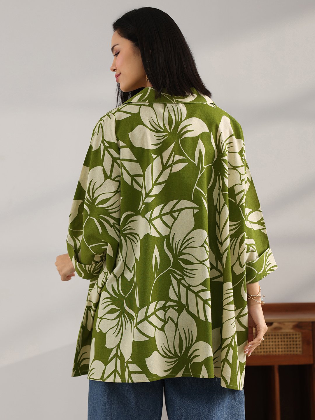 Green Printed Cotton A-Line Kurti
