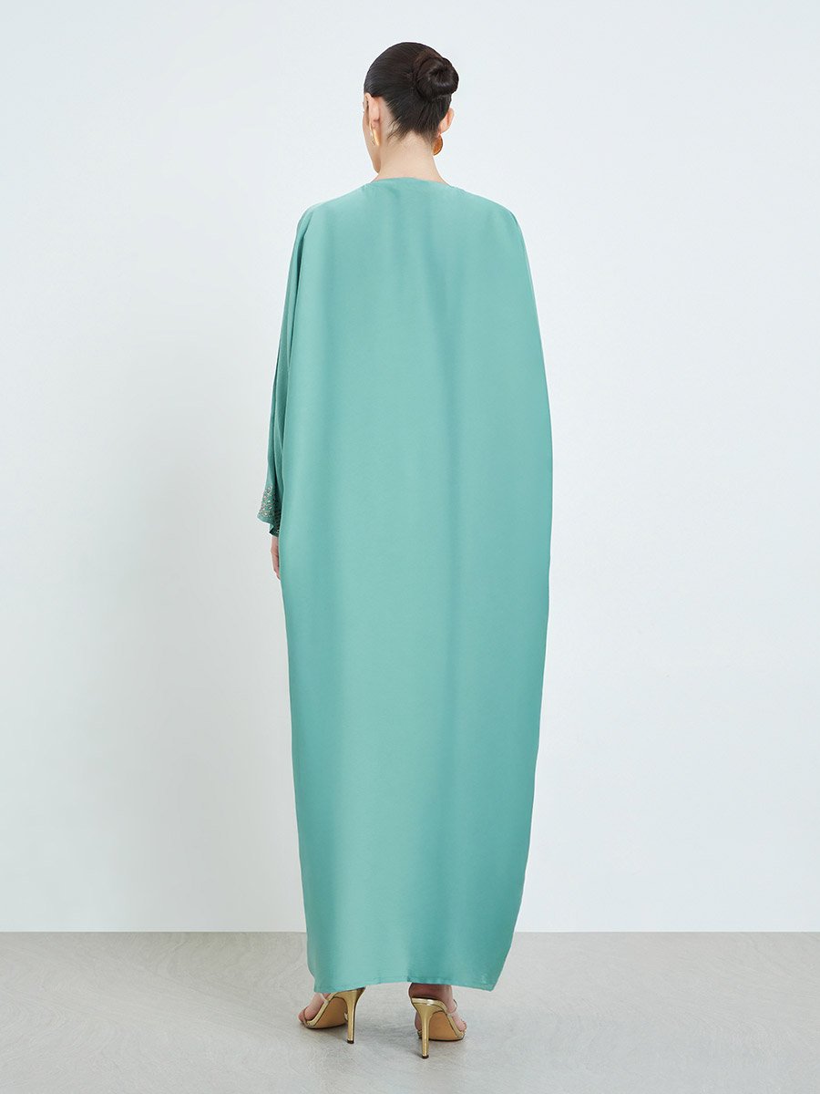 Green Rhinestone Embellishments Jalabiya with Matching Hijab