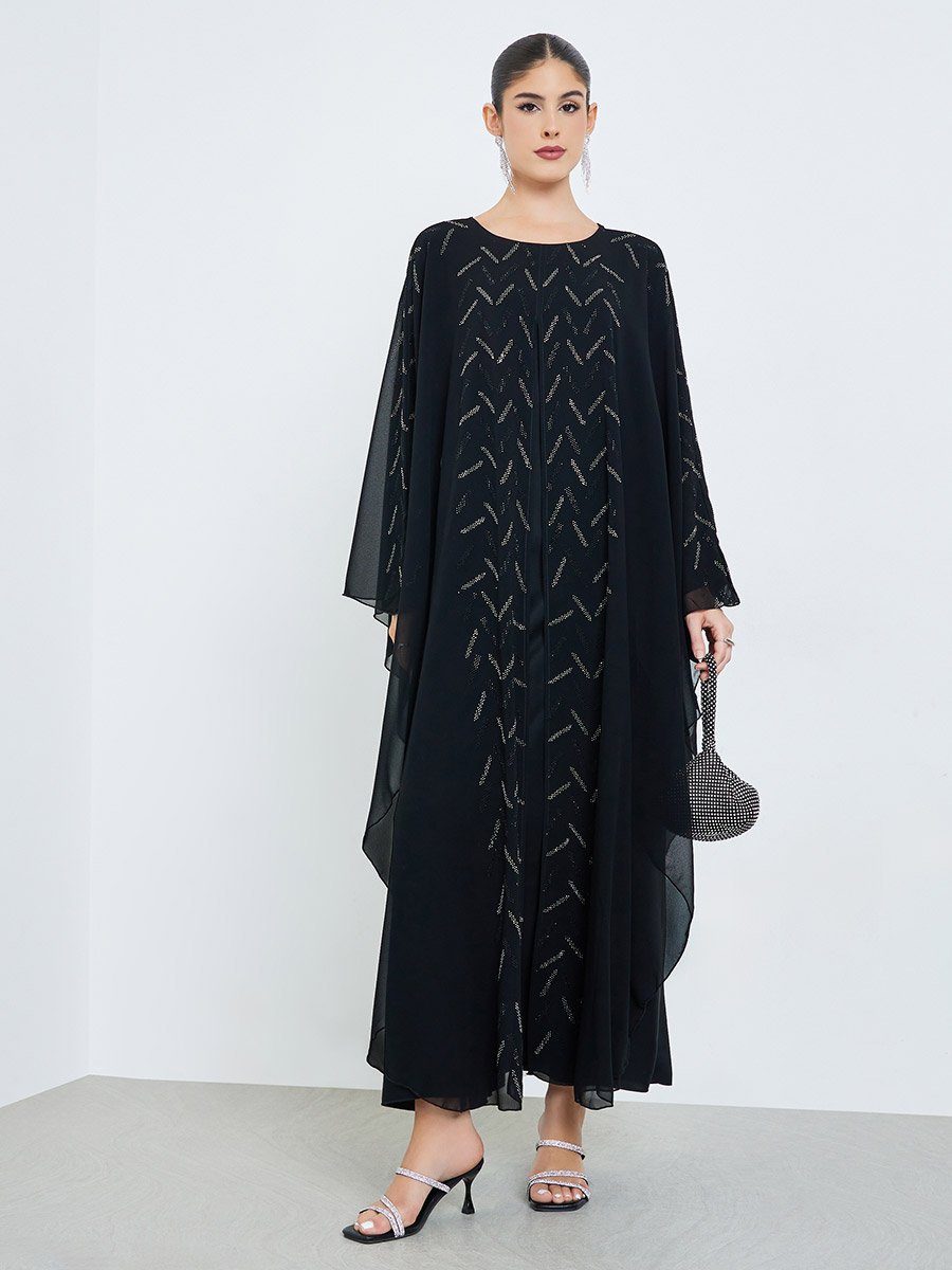 Black Studded Front Panel Jalabiya