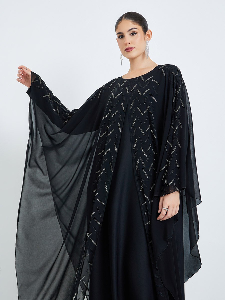 Black Studded Front Panel Jalabiya