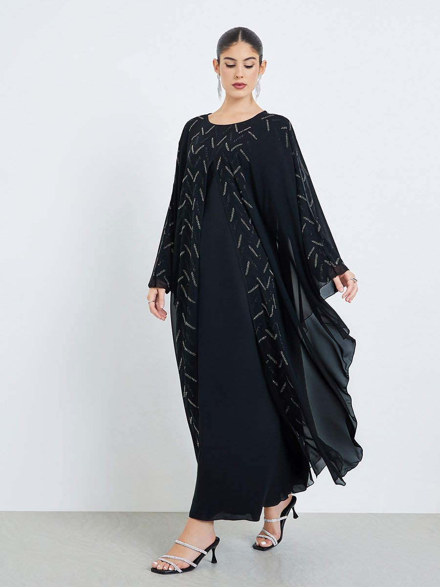 Black Studded Front Panel Jalabiya