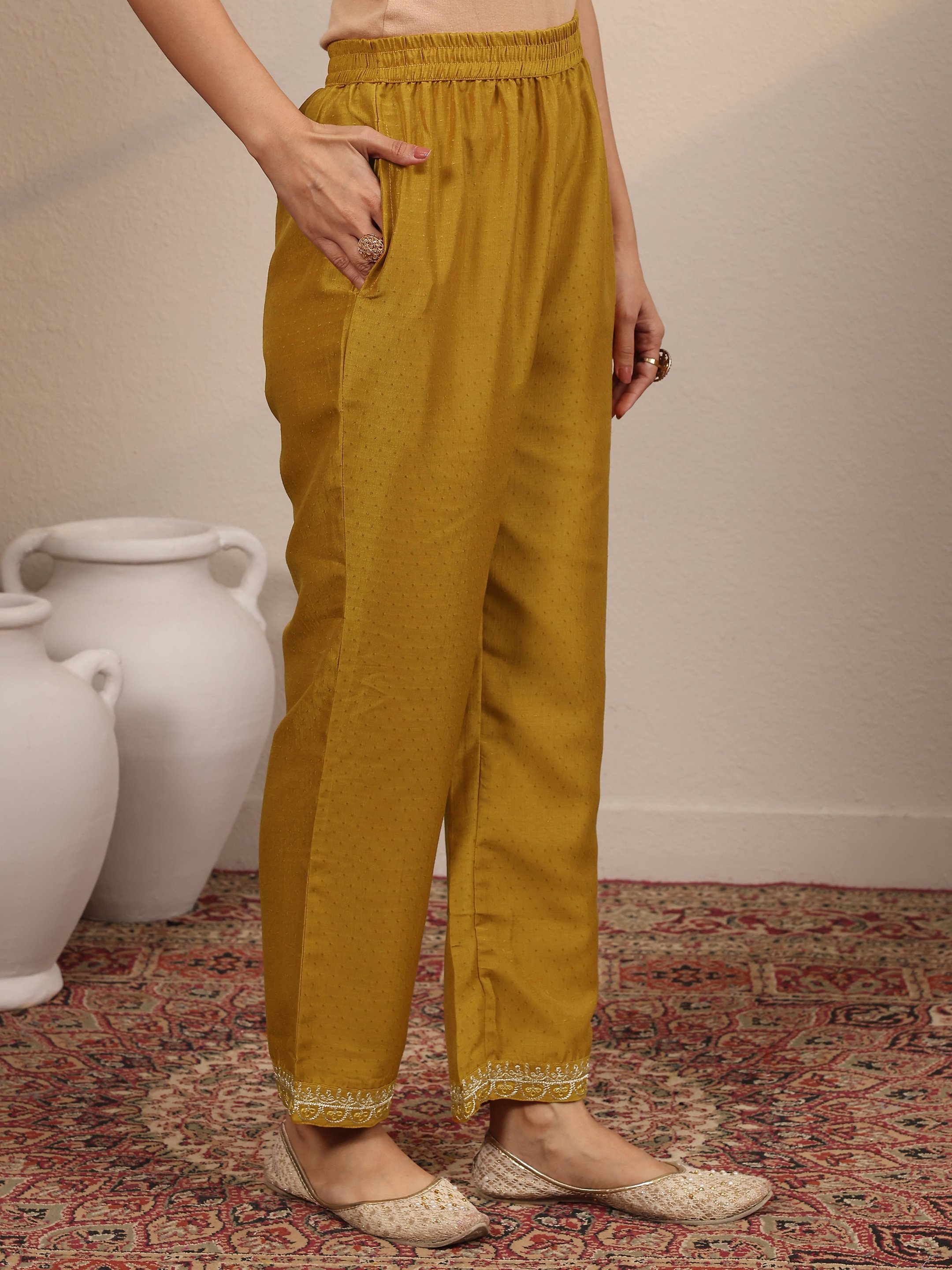 Printed Silk Blend Straight Kurta, Trousers And Dupatta Set