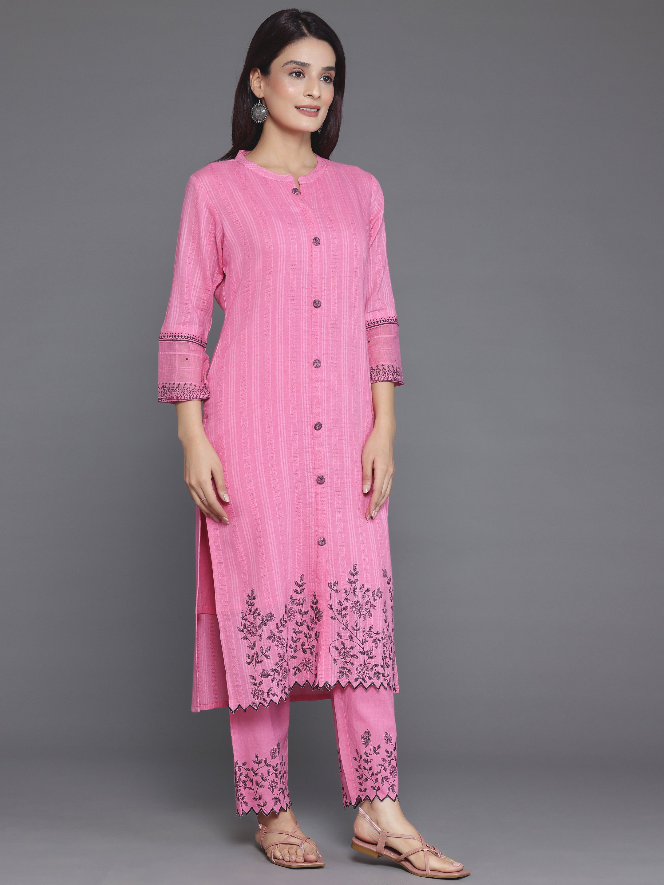 Printed Cotton Straight Kurta, Trousers And Dupatta Set