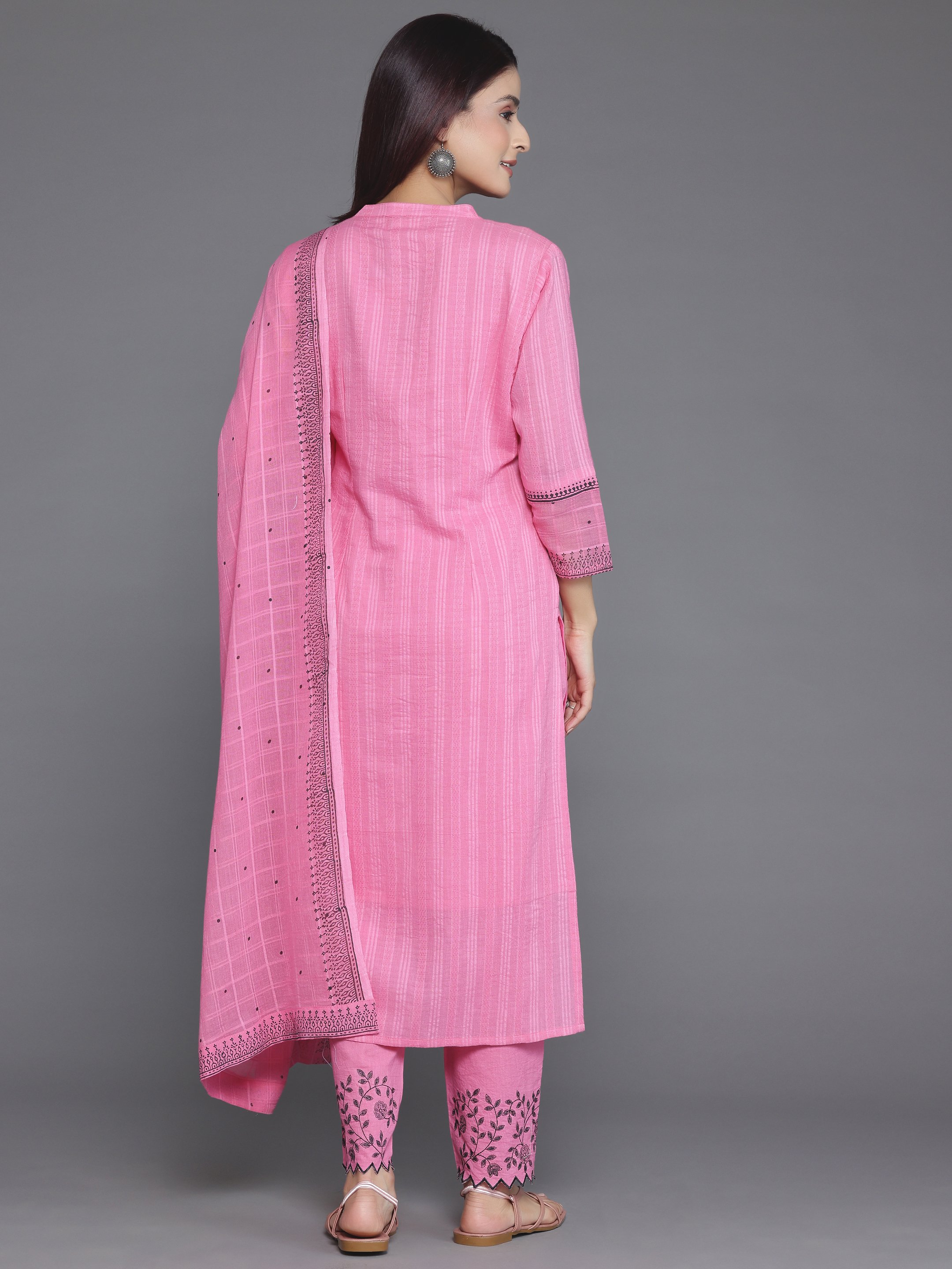 Printed Cotton Straight Kurta, Trousers And Dupatta Set
