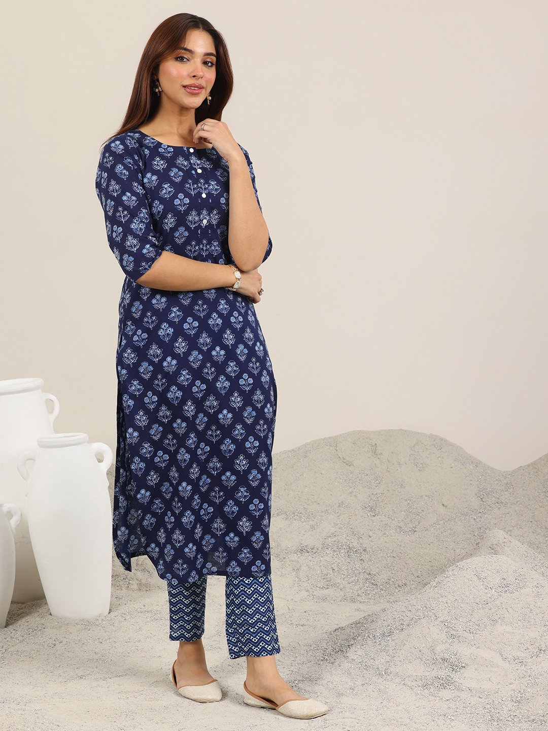 Printed Cotton Straight Kurta and Trousers Co-Ords