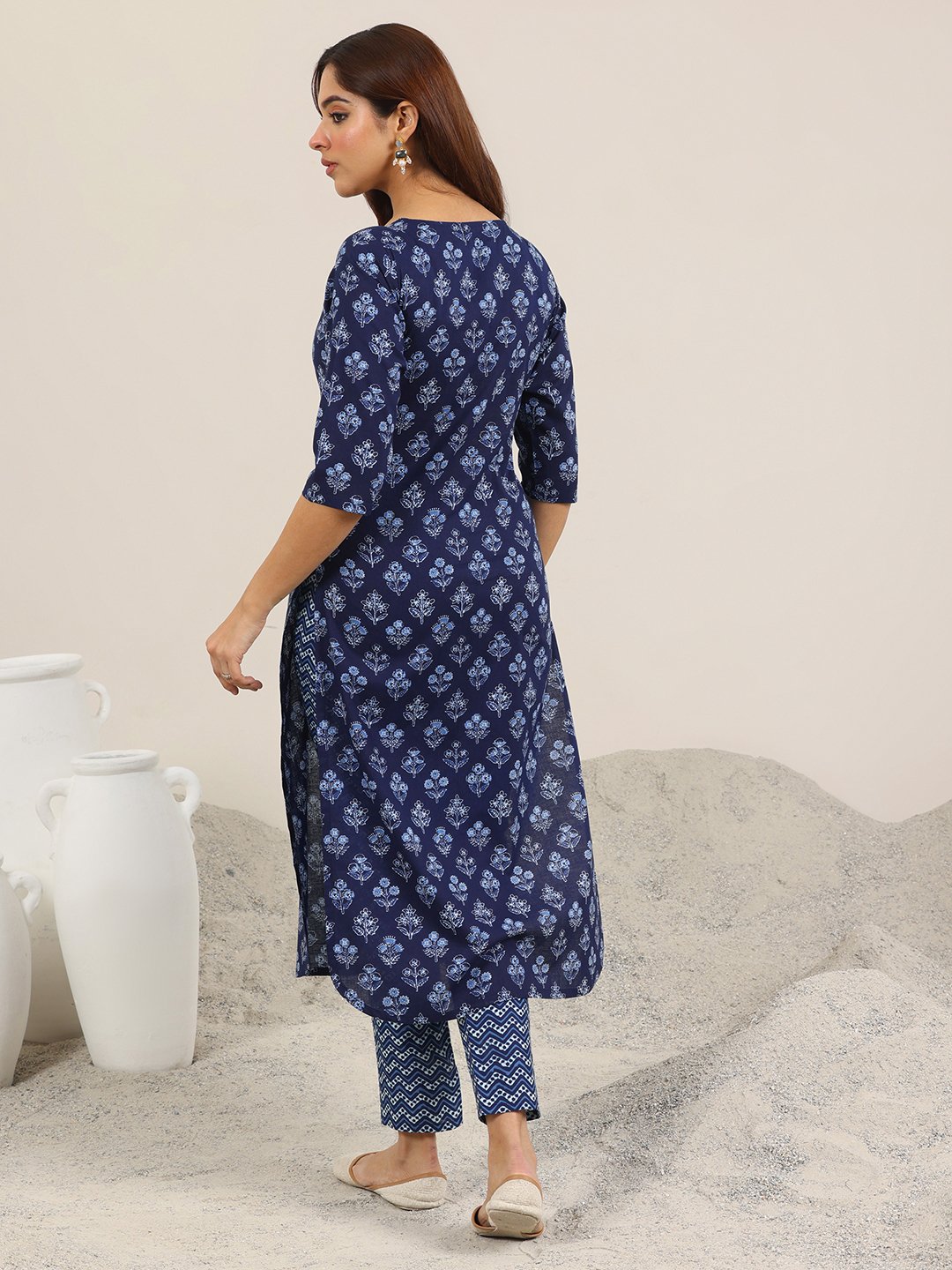 Printed Cotton Straight Kurta and Trousers Co-Ords