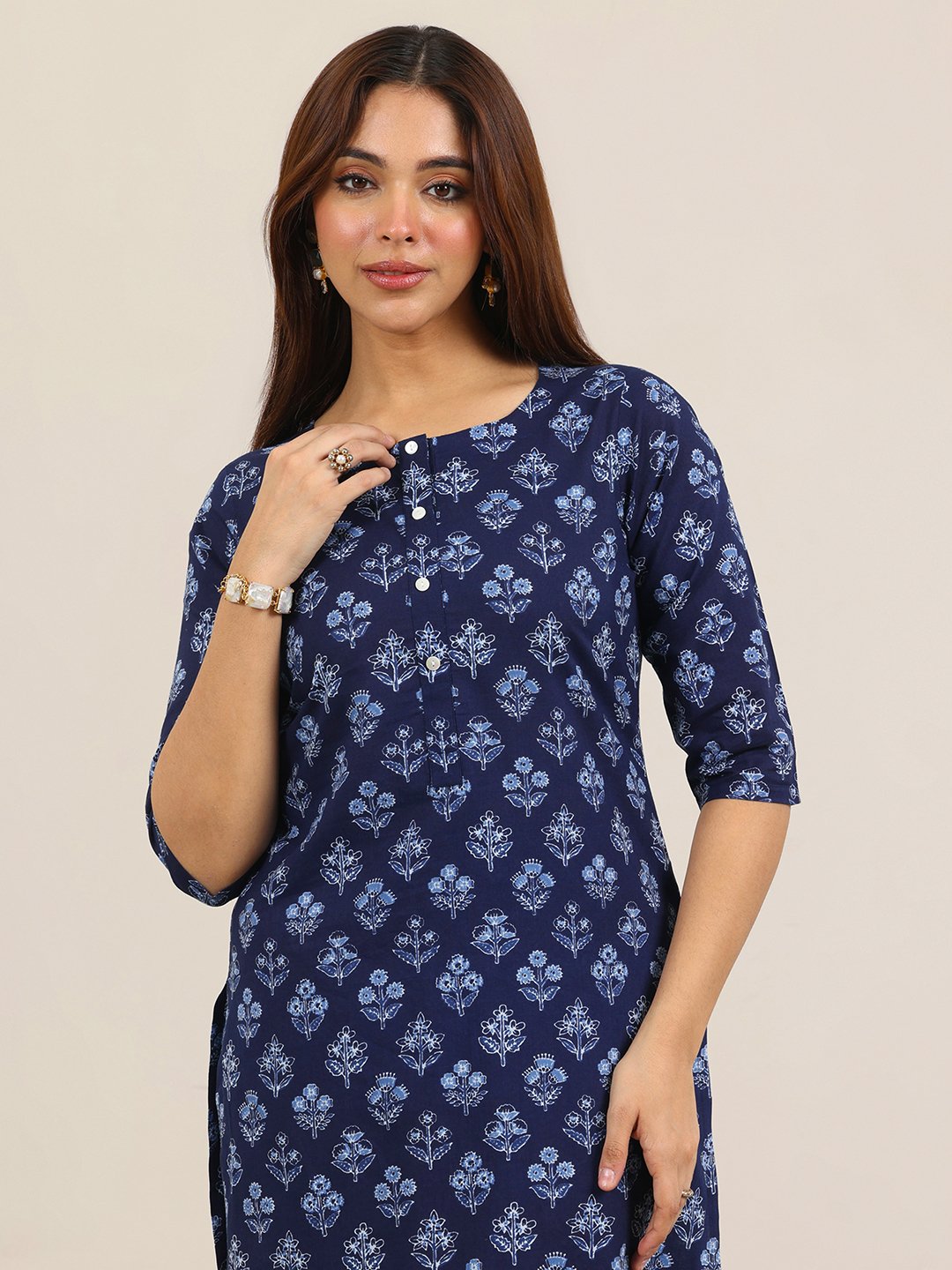 Printed Cotton Straight Kurta and Trousers Co-Ords