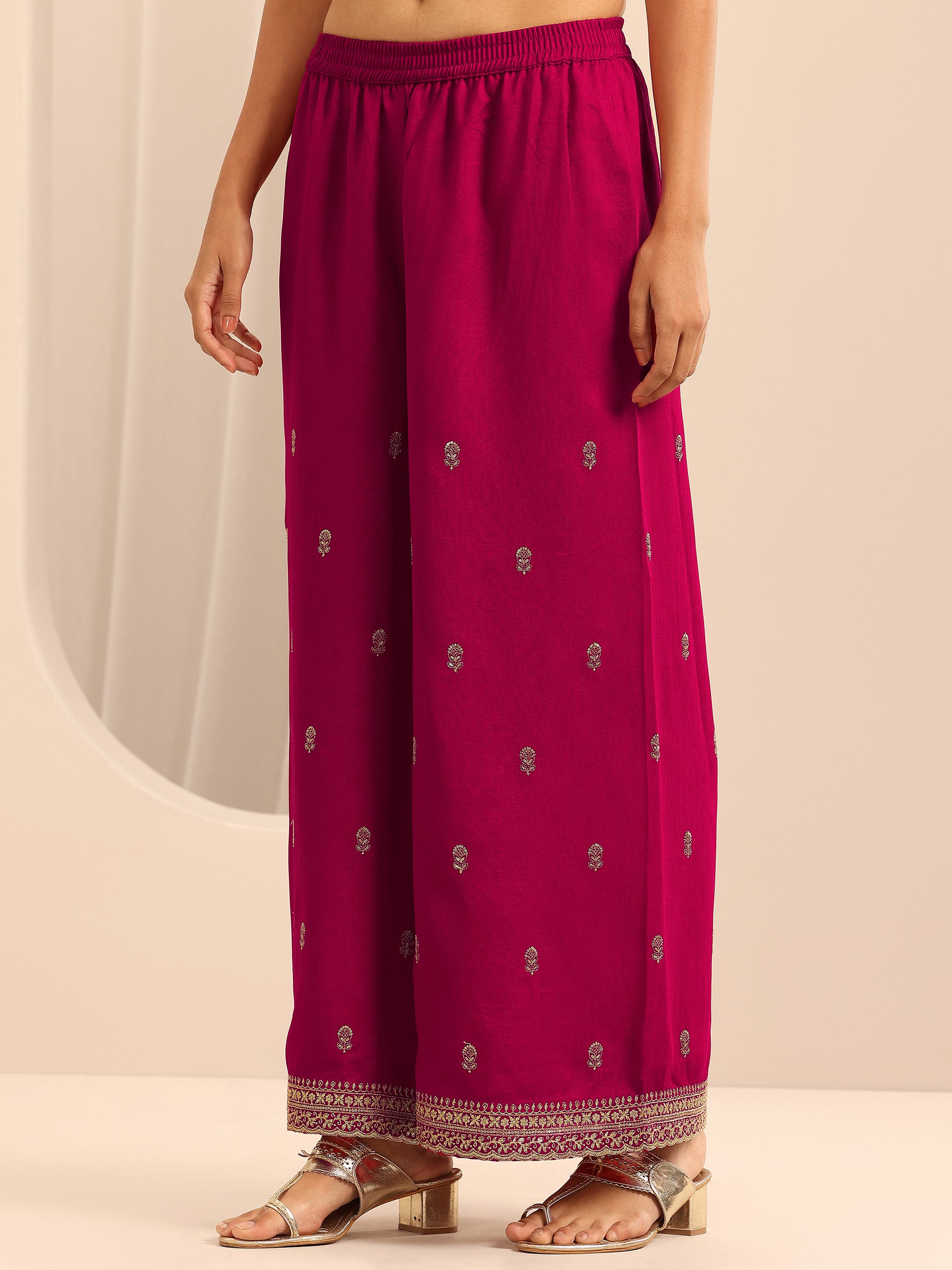 Printed Silk Blend Straight Kurta, Palazzos And Dupatta Set