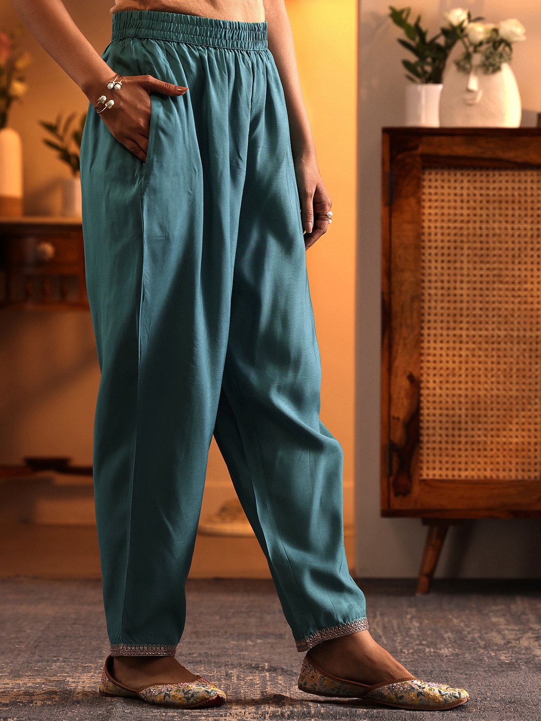 Self Design Silk Blend Straight Kurta, Trousers And Dupatta Set