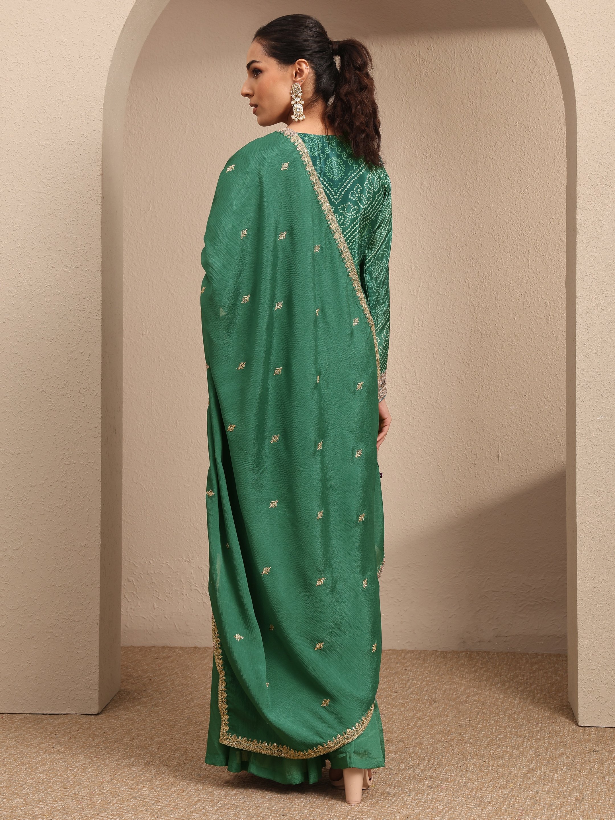 Printed Chinon Straight Kurta, Sharara And Dupatta Set
