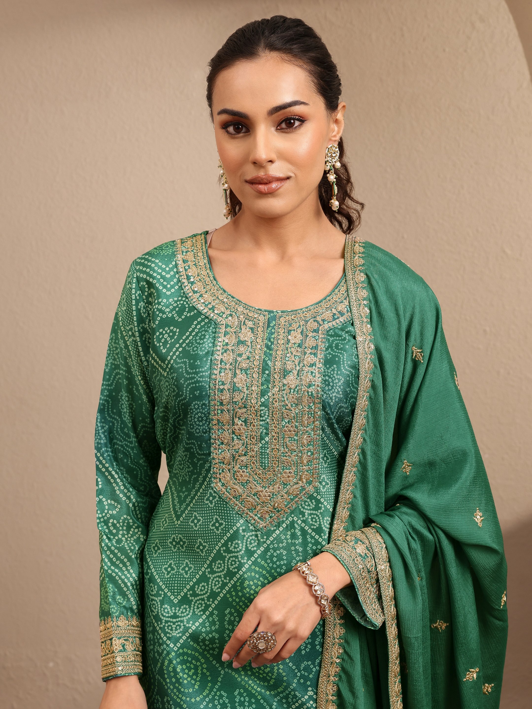 Printed Chinon Straight Kurta, Sharara And Dupatta Set