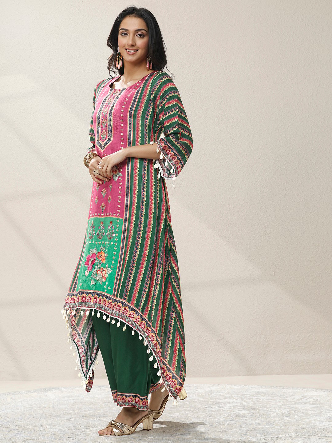 Printed Muslin Straight Kurta, Palazzos And Dupatta Set