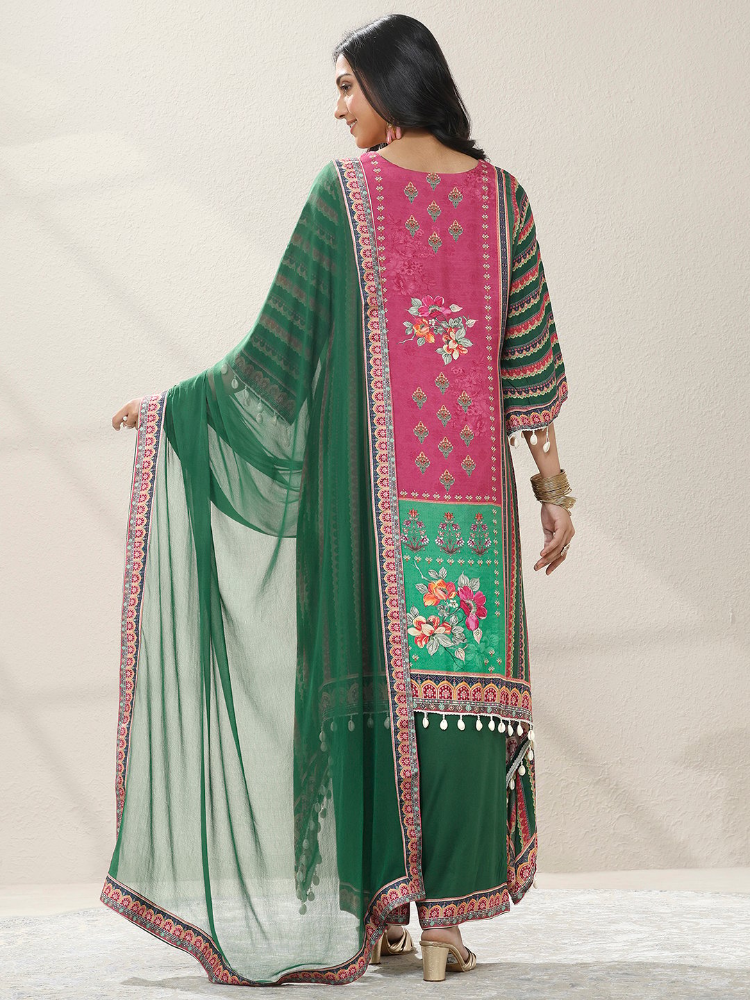 Printed Muslin Straight Kurta, Palazzos And Dupatta Set