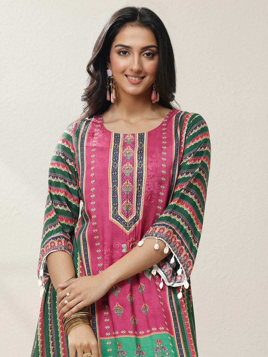 Printed Muslin Straight Kurta, Palazzos And Dupatta Set
