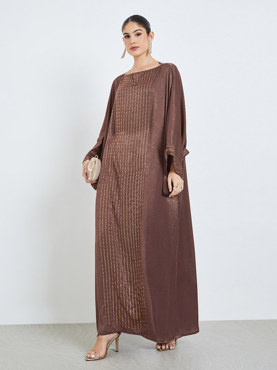 Brown Rhinestone Embellishments Kaftan