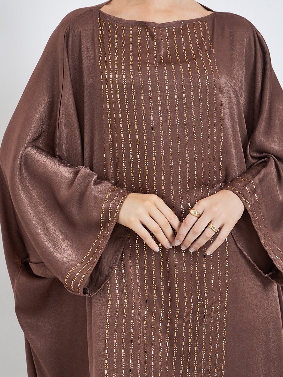 Brown Rhinestone Embellishments Kaftan