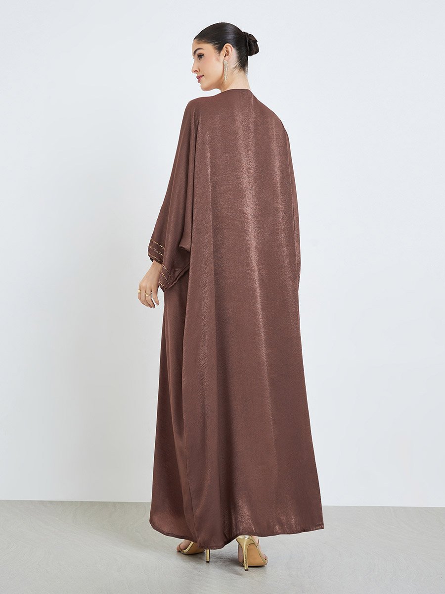 Brown Rhinestone Embellishments Kaftan