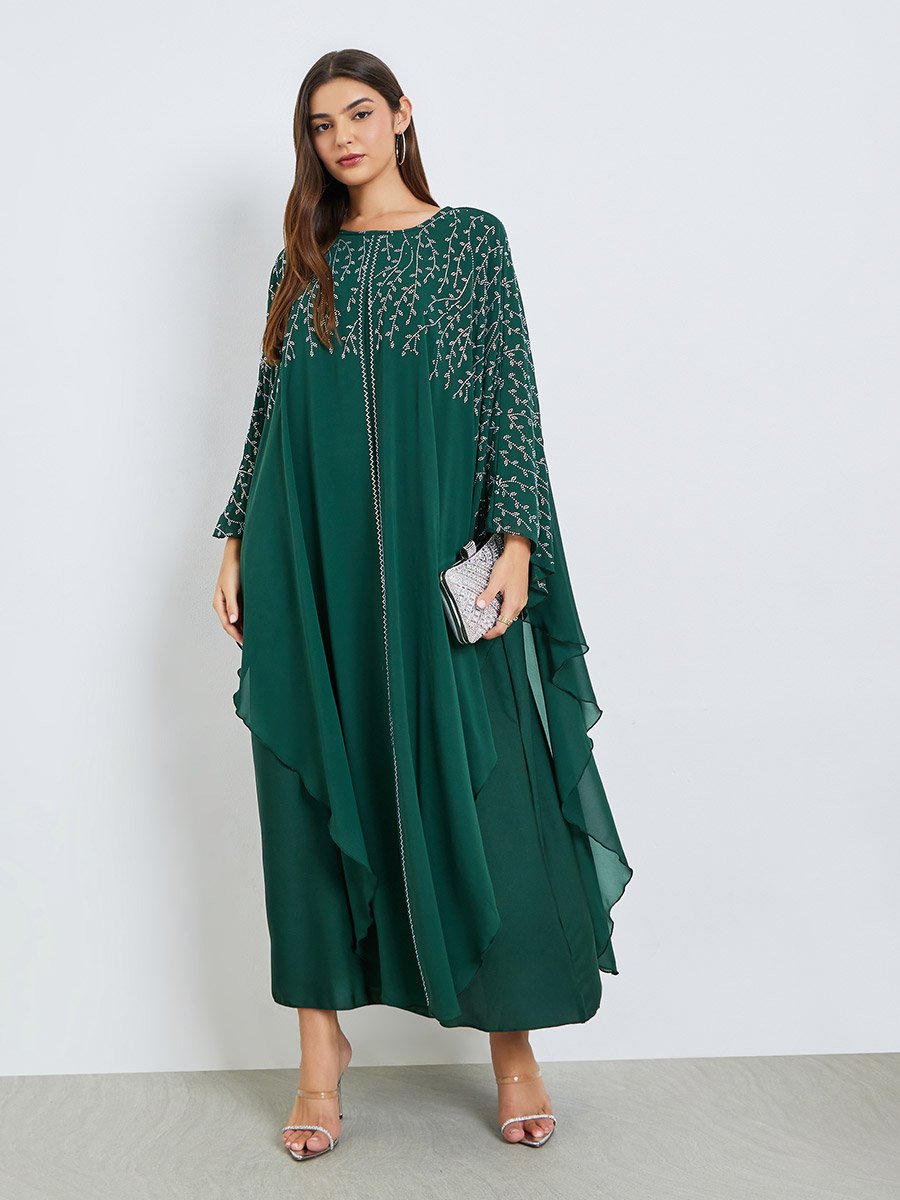 Green Frill Embellished Jalabiya