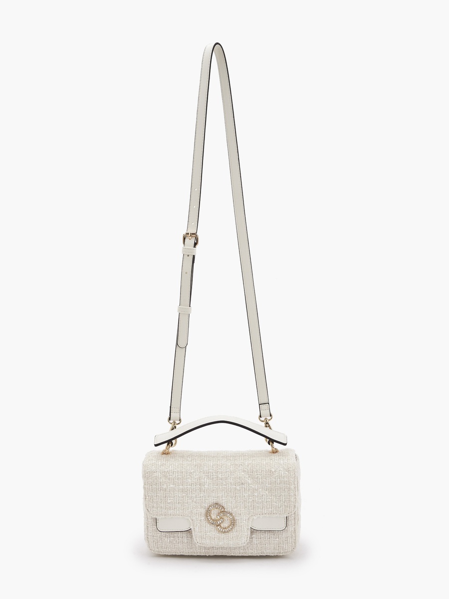 Tweed Textured Satchel Bag with Button Closure