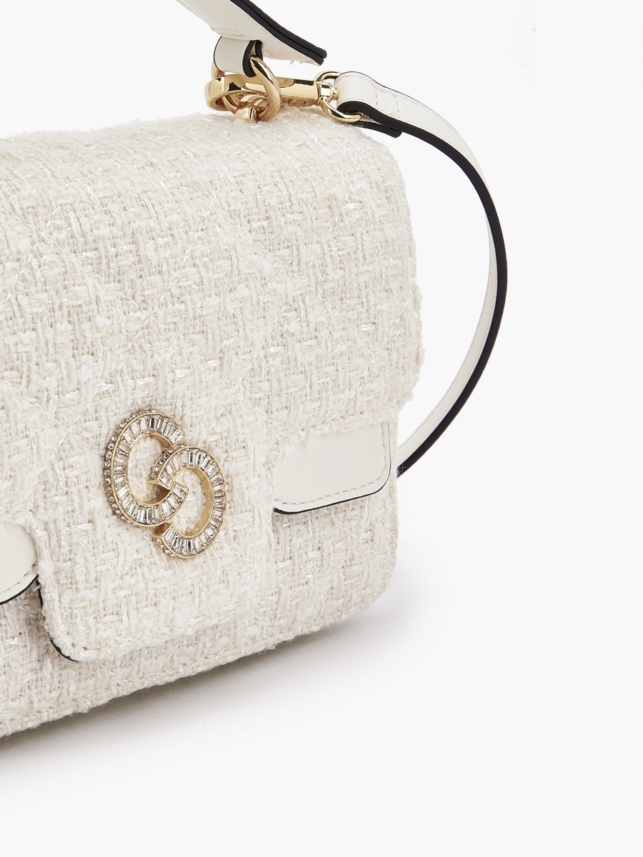 Tweed Textured Satchel Bag with Button Closure