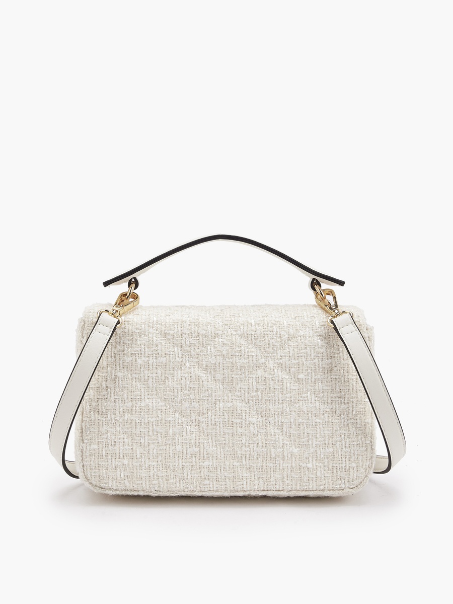 Tweed Textured Satchel Bag with Button Closure