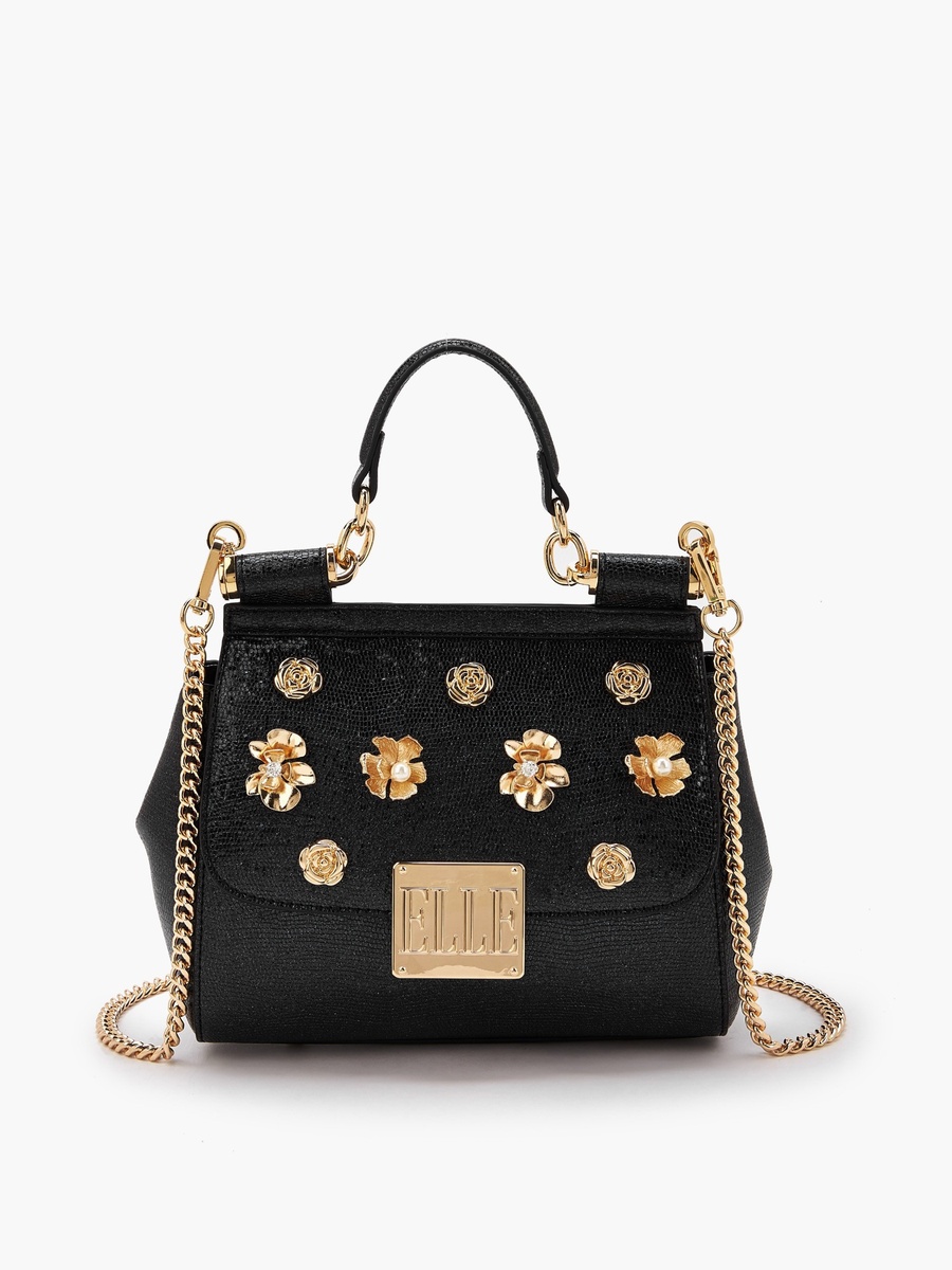 Floral Embellished Satchel Bag with Chain Strap