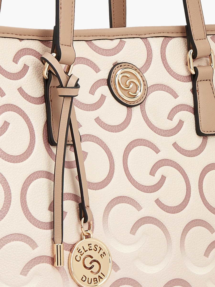 Monogram Print Tote Bag with Double Handle