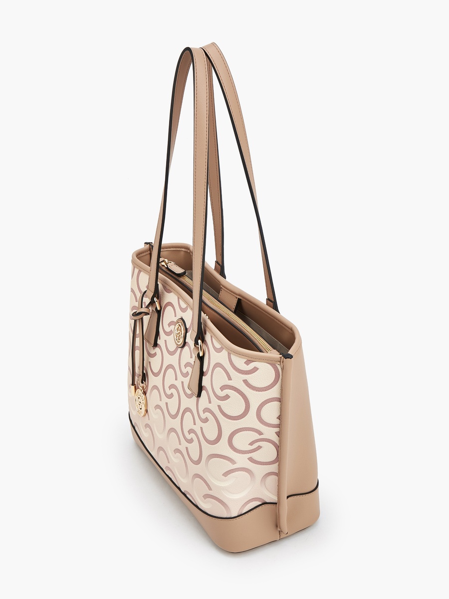 Monogram Print Tote Bag with Double Handle