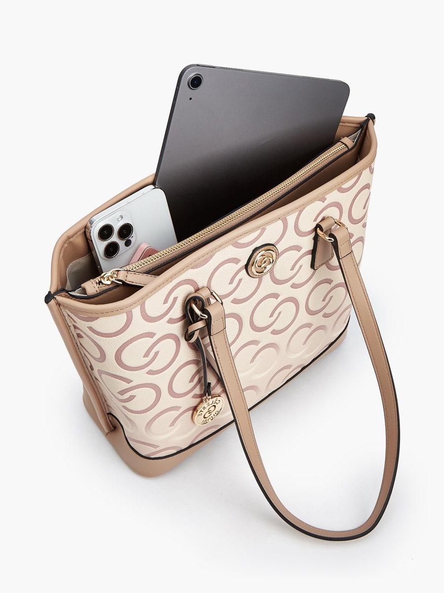 Monogram Print Tote Bag with Double Handle