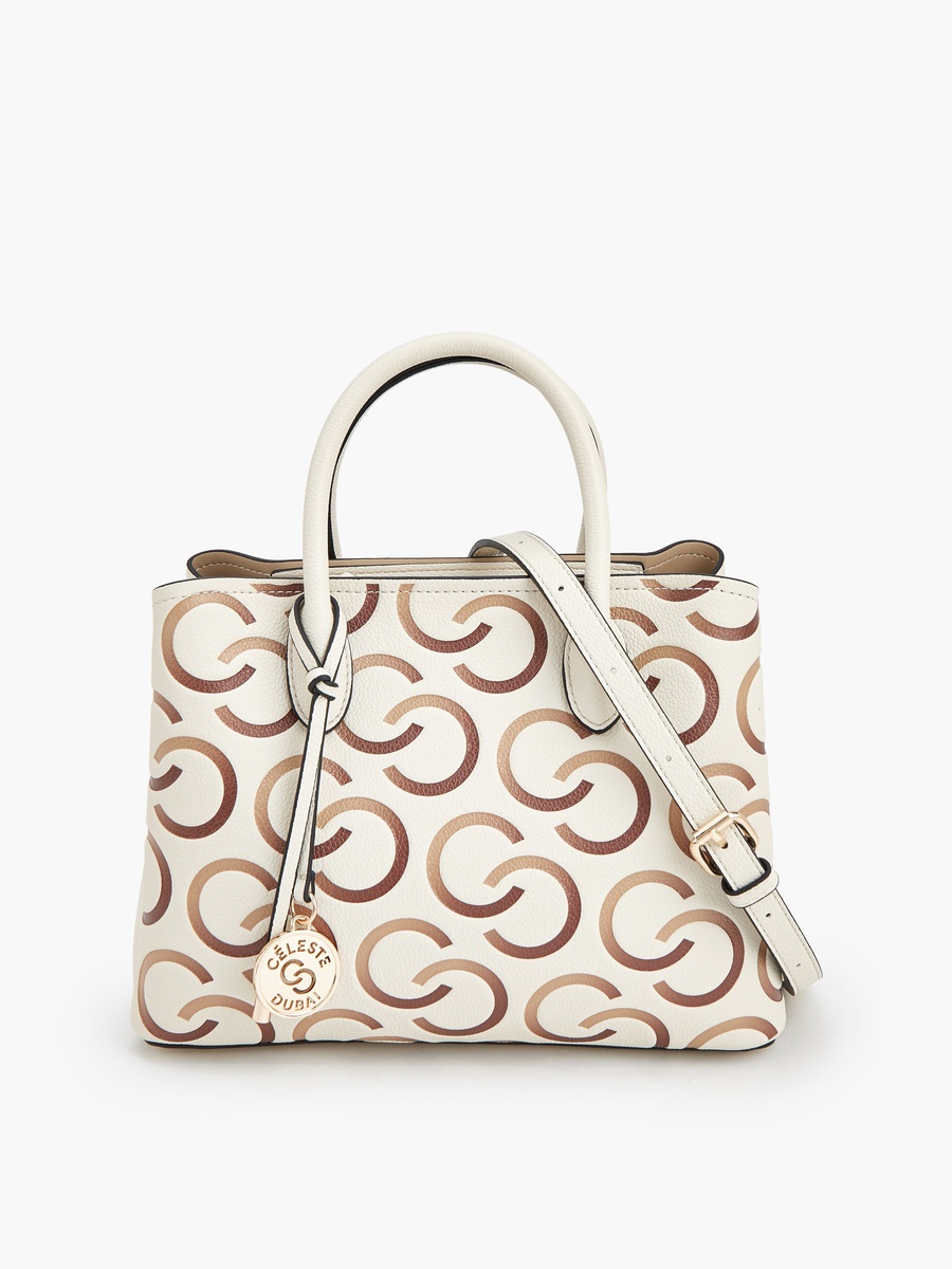 Monogram Print Tote Bag with Double Handle