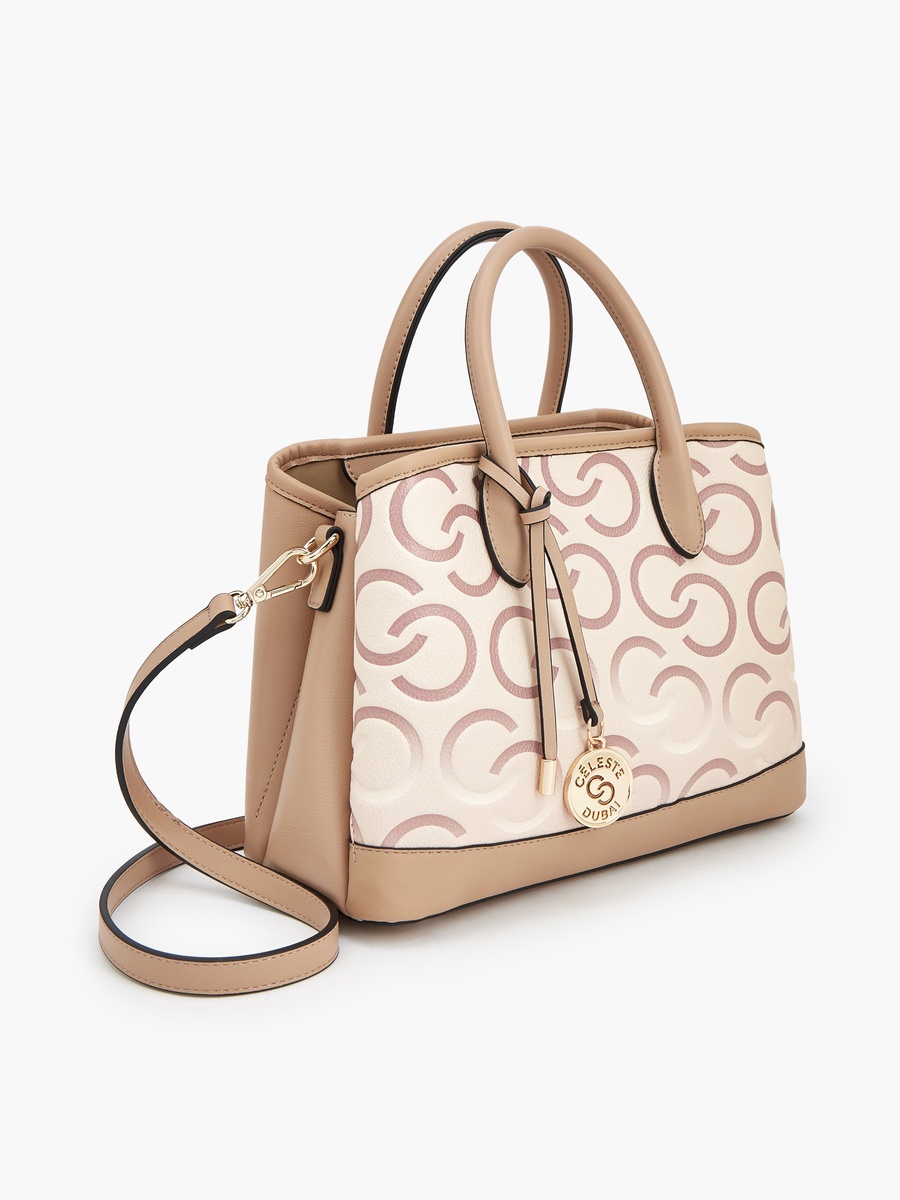 Monogram Print Tote Bag with Double Handle