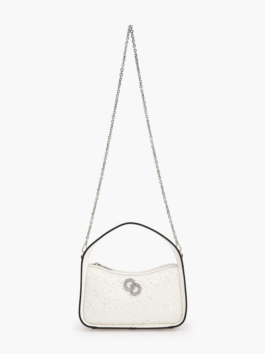 Sequin Embellished Shoulder Bag with Zip Closure