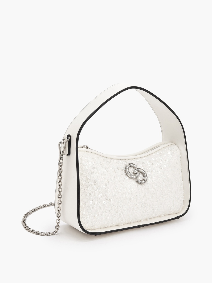 Sequin Embellished Shoulder Bag with Zip Closure